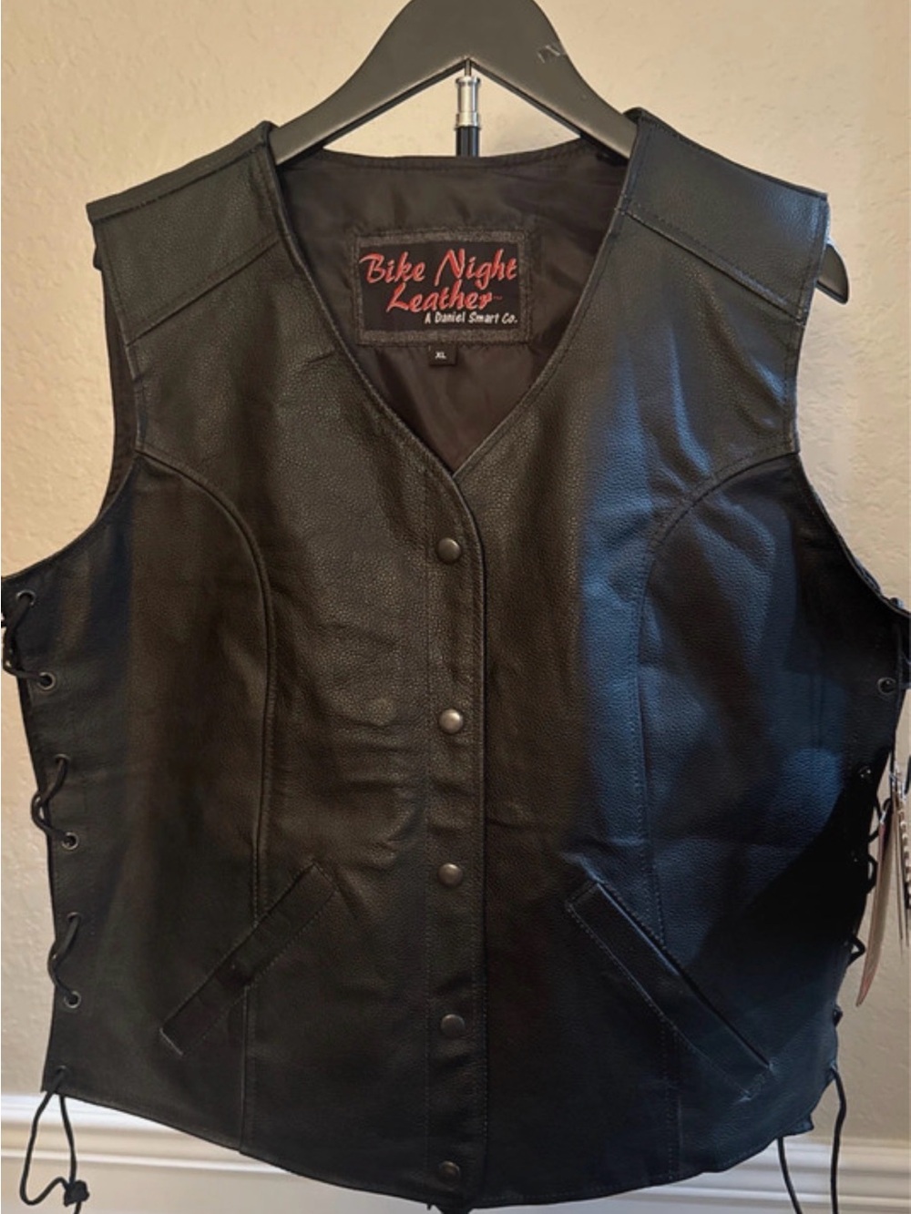 Bike Night Leather Women's Black Lace-Up Motorcycle Vest